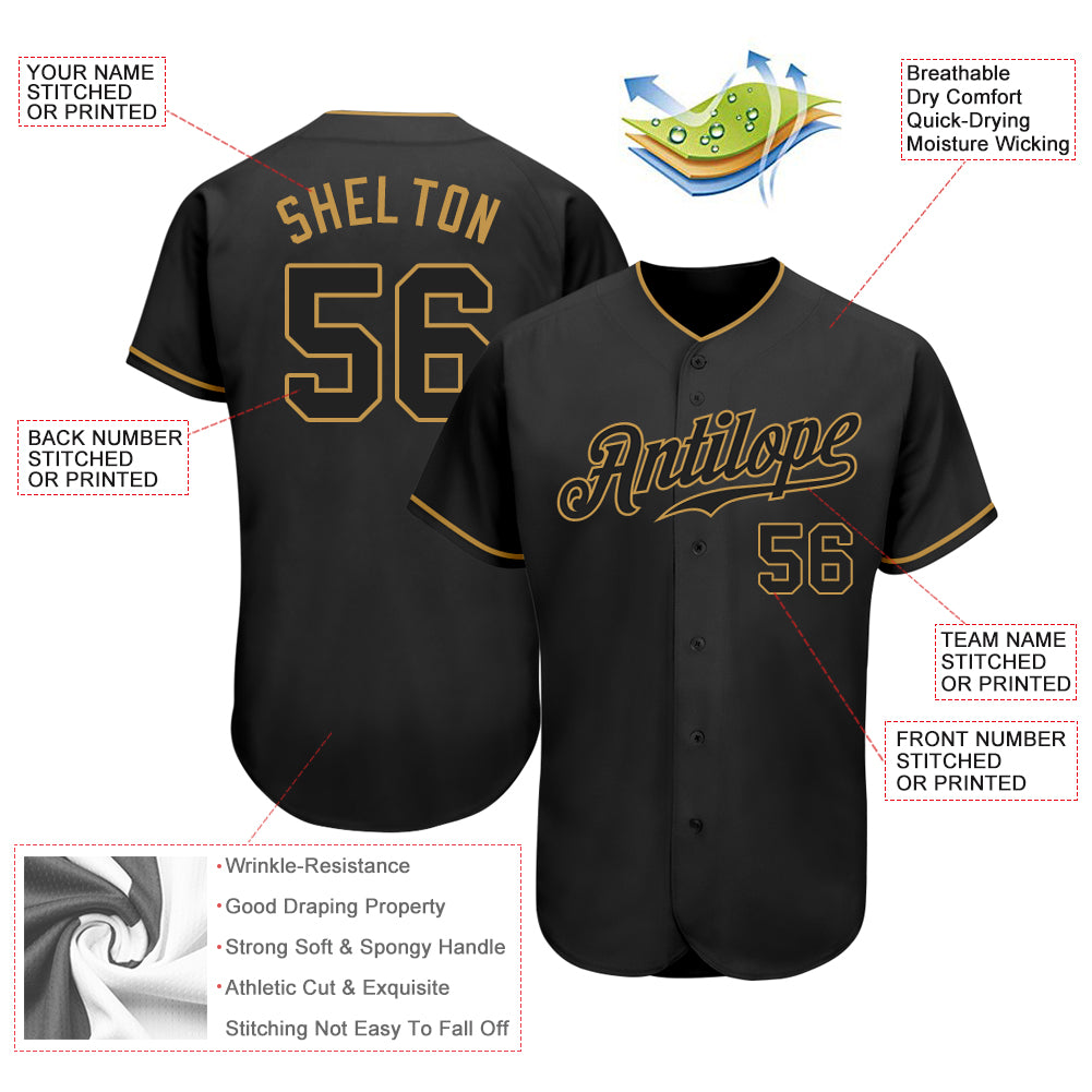 Custom Black Black-Old Gold Authentic Baseball Jersey - Image 4