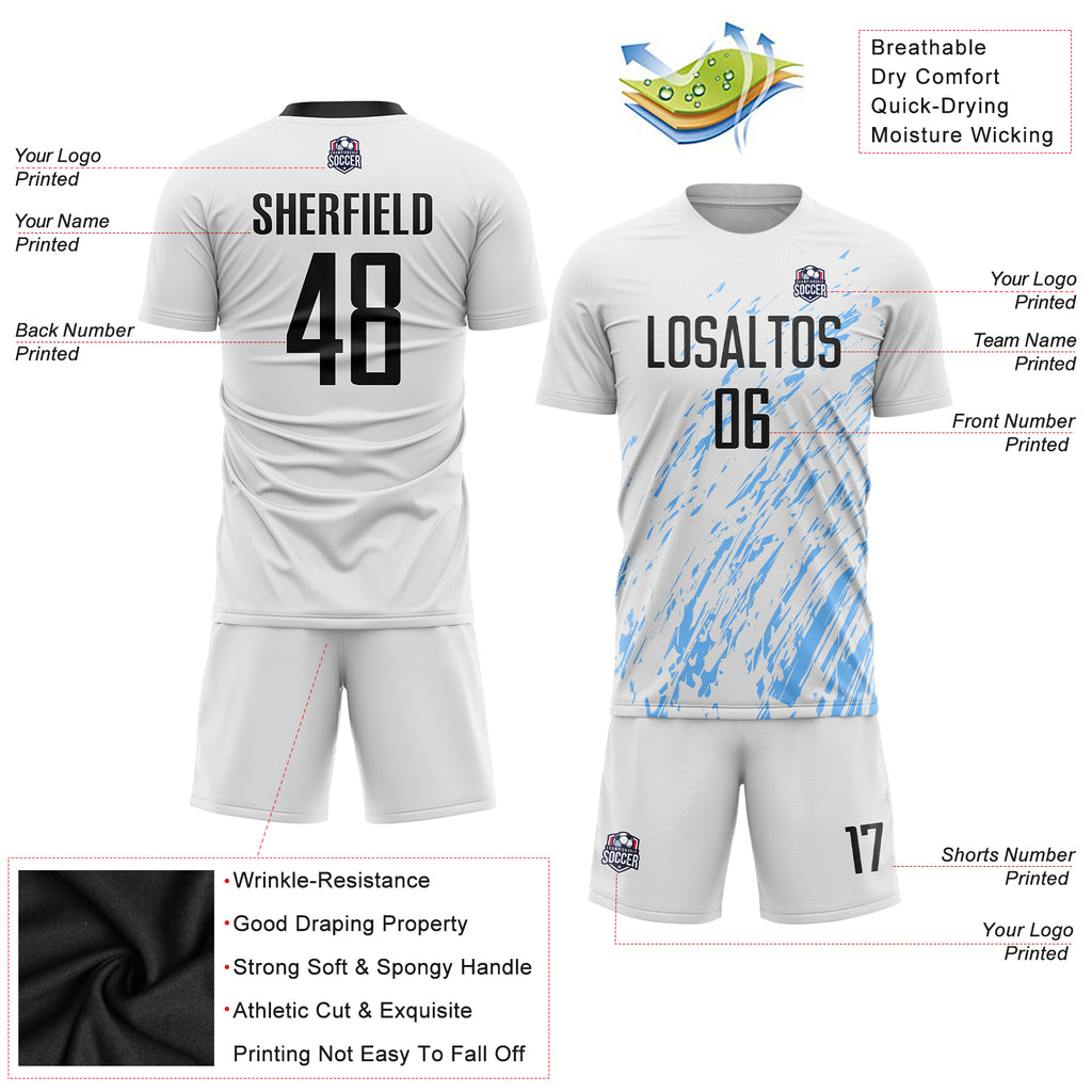 Custom White Black-Light Blue Sublimation Soccer Uniform Jersey - Image 3