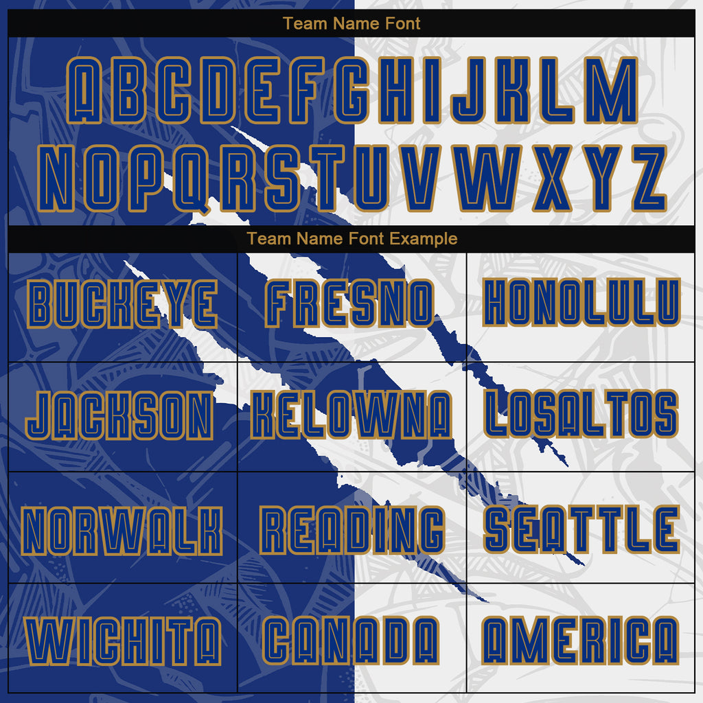Custom Graffiti Pattern Royal White-Old Gold Sublimation Soccer Uniform Jersey - Image 4