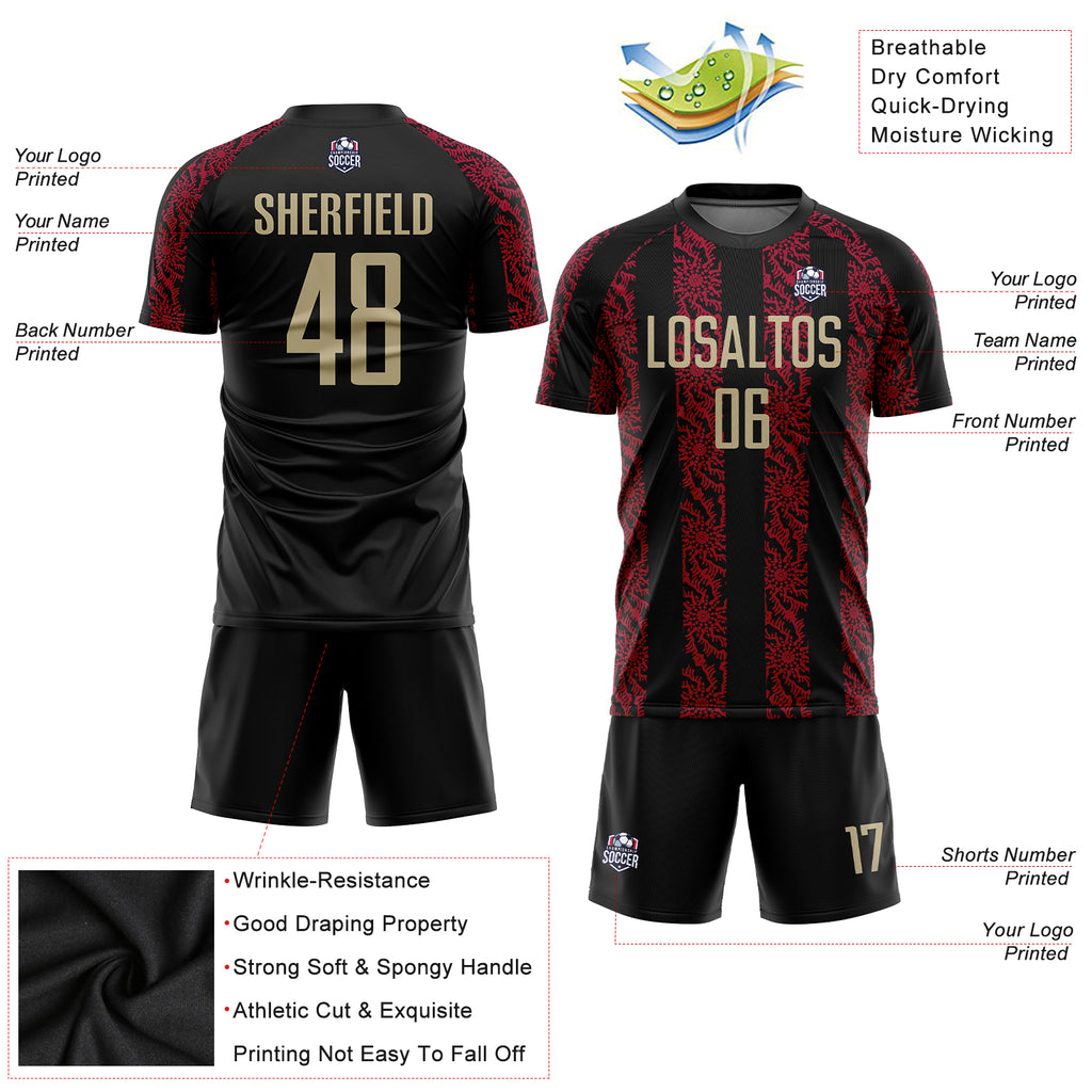 Custom Black Vegas Gold-Red Sublimation Soccer Uniform Jersey - Image 3