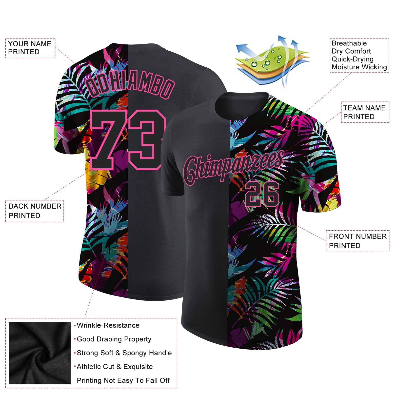 Custom 3D Pattern Design Tropical Hawaii Palm Leaves Performance T-Shirt - Image 2
