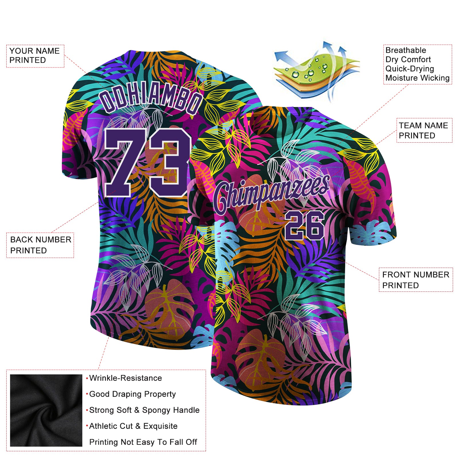 Custom 3D Pattern Design Hawaii Palm Trees Performance T-Shirt - Image 2