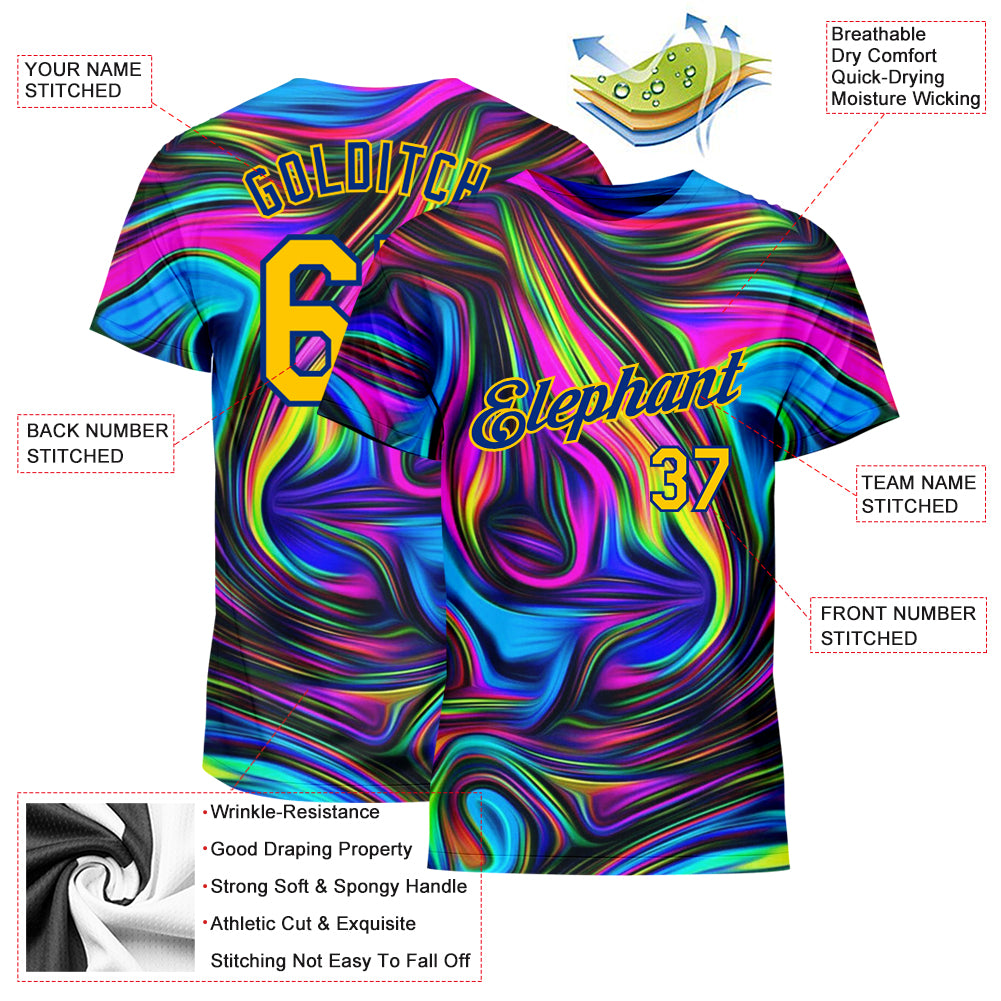 Custom 3D Pattern Design Abstract Colorful Psychedelic Fluid Art Performance T-Shirt - Image 2