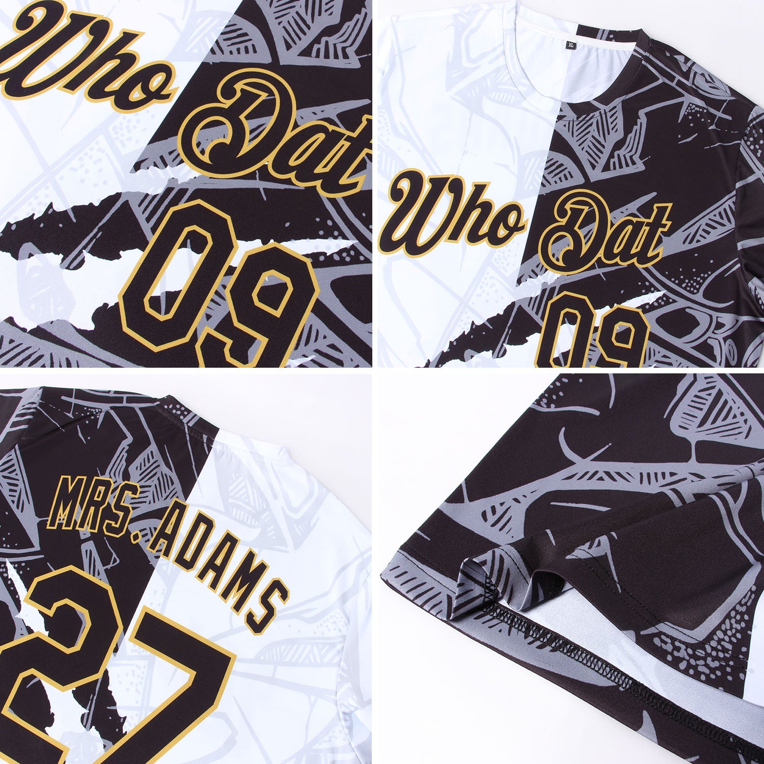Custom Graffiti Pattern Black-Old Gold 3D Performance T-Shirt - Image 5