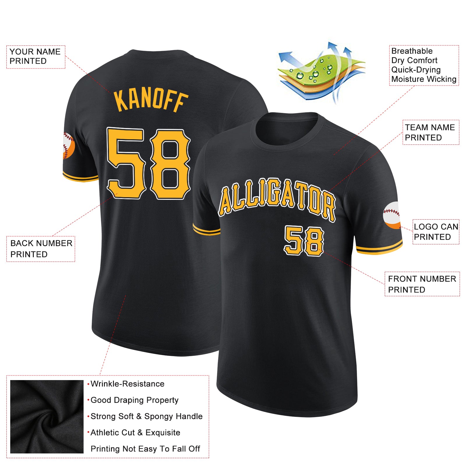 Custom Black Gold-White Performance T-Shirt - Image 3