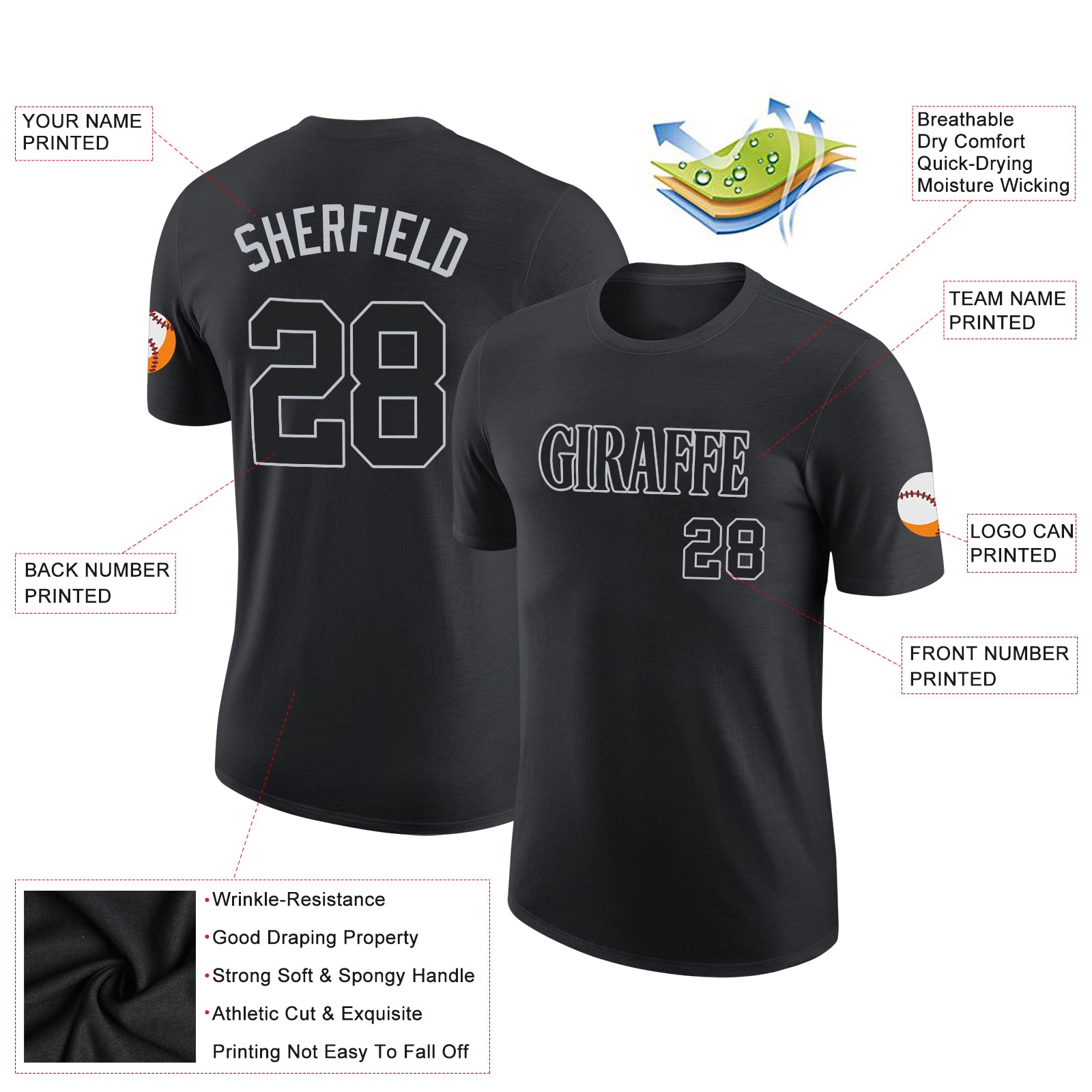 Custom Black Black-Gray Performance T-Shirt - Image 2