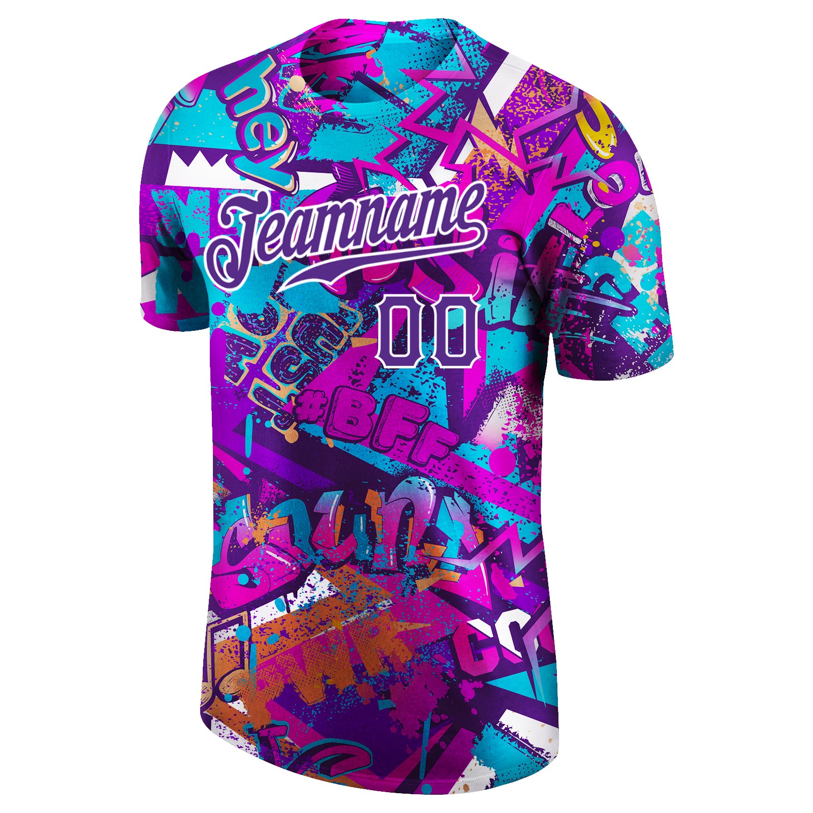Custom Graffiti Pattern Purple-White 3D Performance T-Shirt - Image 5