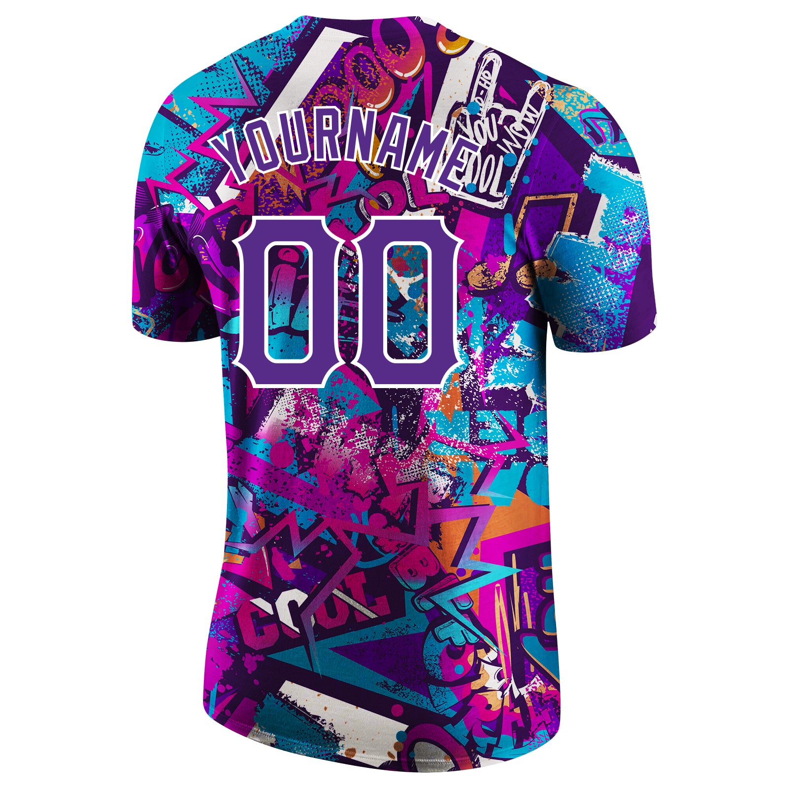 Custom Graffiti Pattern Purple-White 3D Performance T-Shirt - Image 6