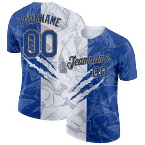 Custom Graffiti Pattern Royal-Old Gold 3D Performance T-Shirt