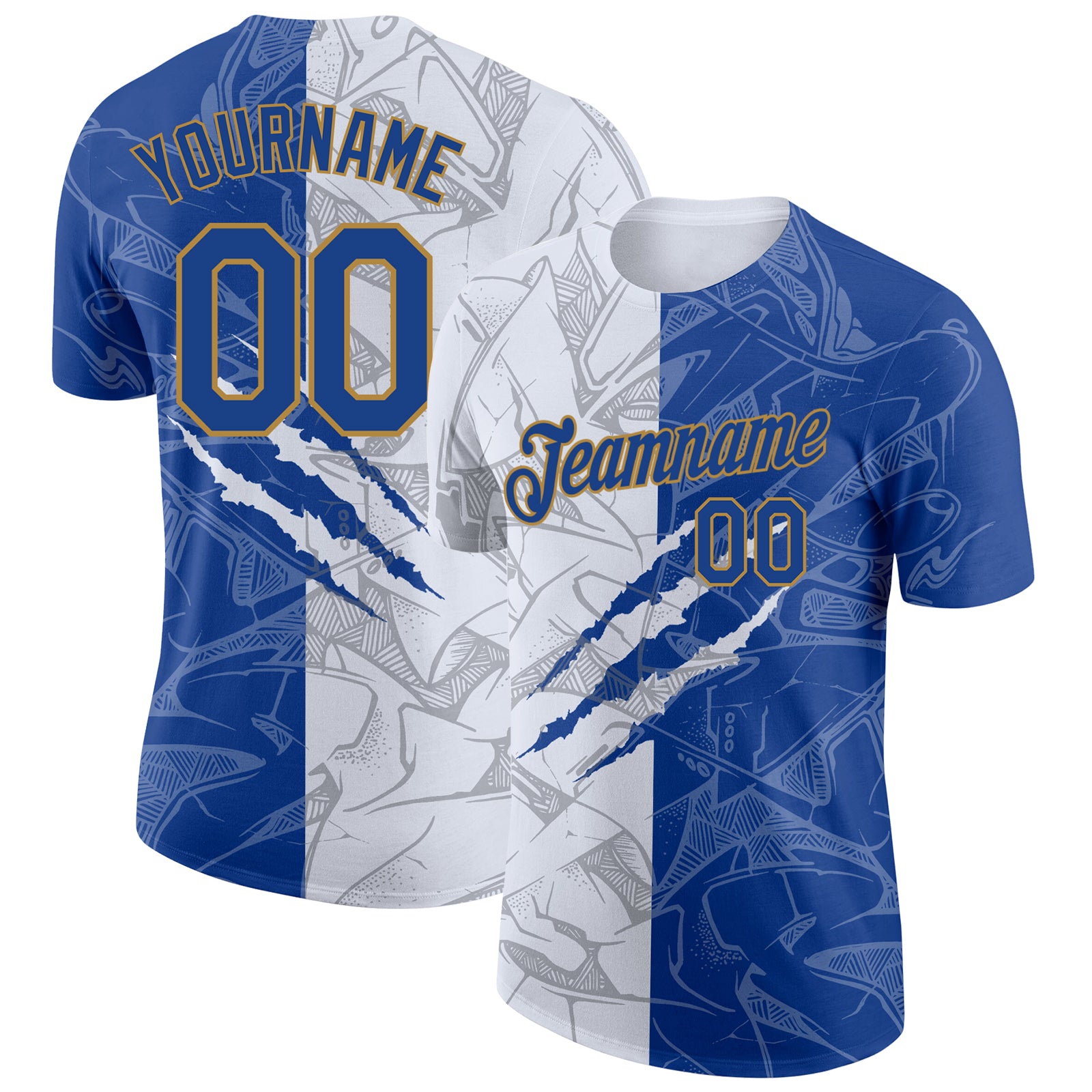 Custom Graffiti Pattern Royal-Old Gold 3D Performance T-Shirt