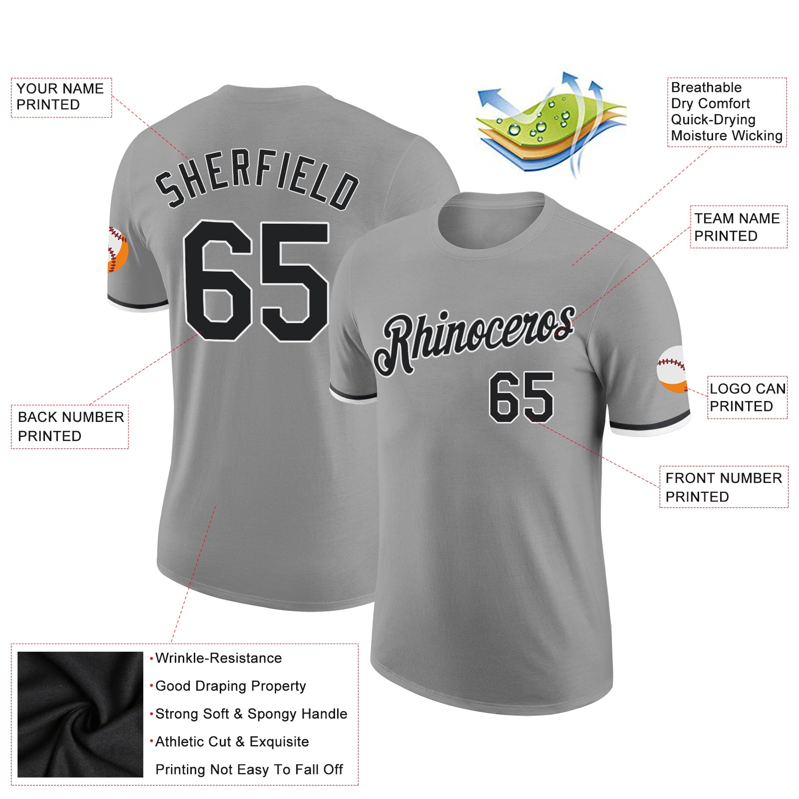 Custom Gray Black-White Performance T-Shirt - Image 2