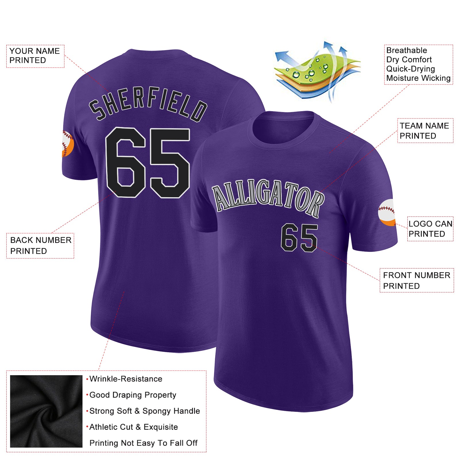 Custom Purple Black-Gray Performance T-Shirt - Image 2